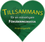 Syntolkning: Ett grönt hjärta med texten "Tillsammans för en mänskligare Försäkringskassa" #mänskligareFK